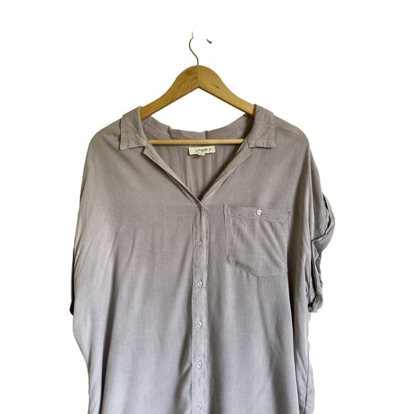 Umgee Size XL Lavender Purple Raw Hem XL Button Up Short Sleeve Shirt Collared 1 - Picture 4 of 11